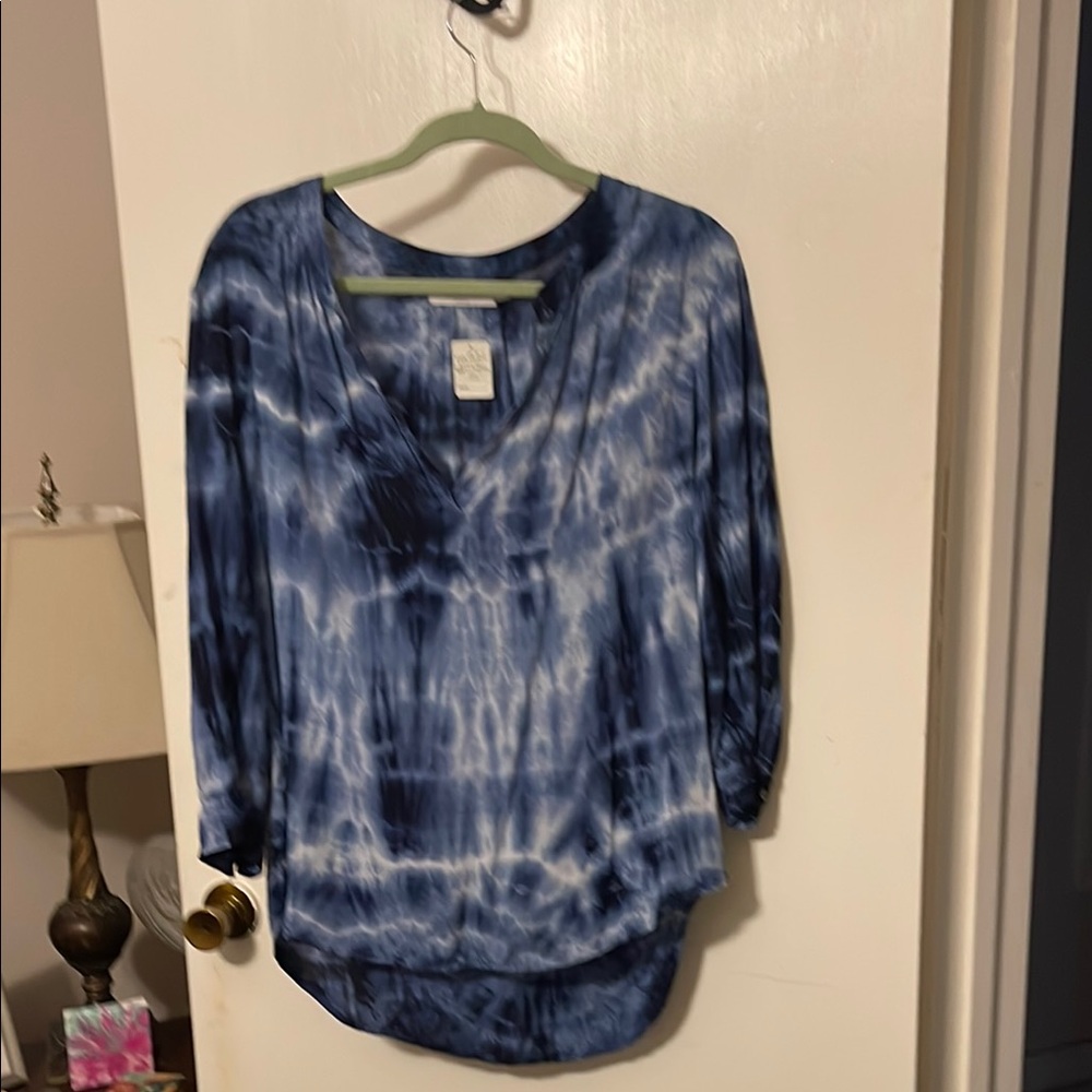 Velvet by Graham & Spencer Blue 3/4 Sleeve Relaxed Blouse
